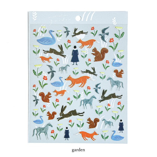 Garden Animals Swan Rabbit Squirrel 'Nishishuku' Cozyca Stickers Sheet