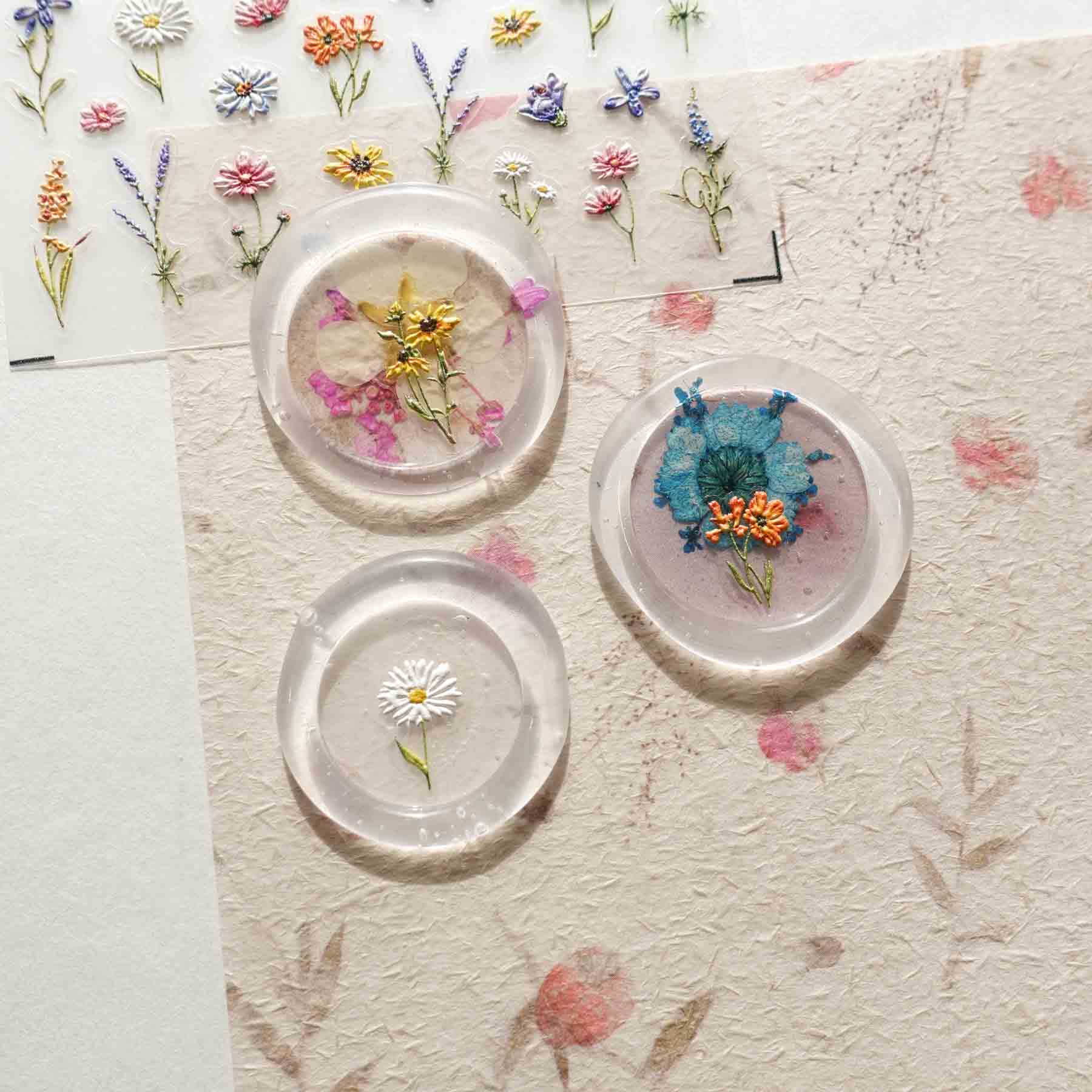 Garden Flowers Daisy Lavender 3D Clear-backed Decorative Stickers Sheet