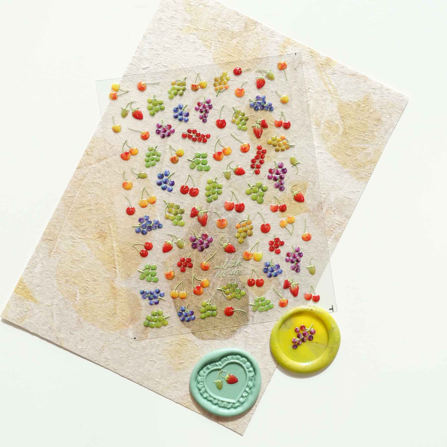 Grapes Cherries Strawberry Fruit 3D Clear-backed Decorative Stickers Sheet
