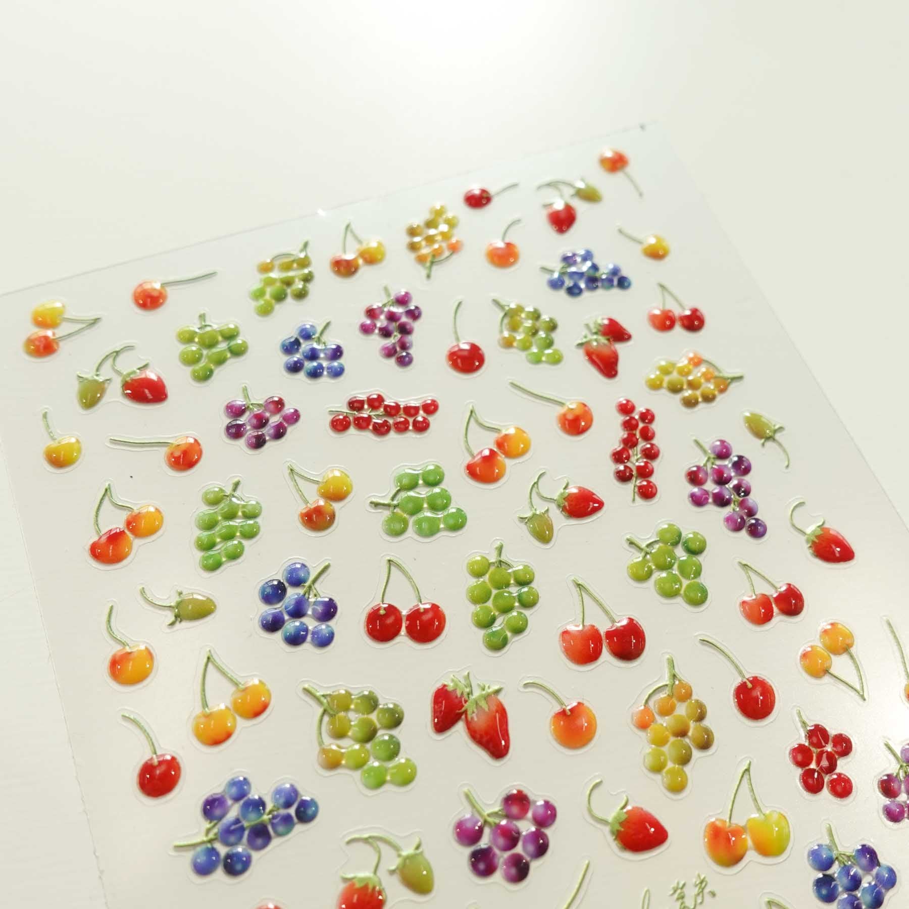 Grapes Cherries Strawberry Fruit 3D Clear-backed Decorative Stickers Sheet