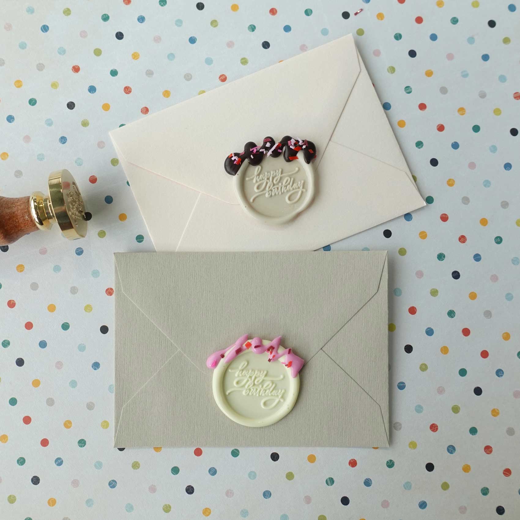 happy birthday wax seal stamp with icing fiona ariva australia