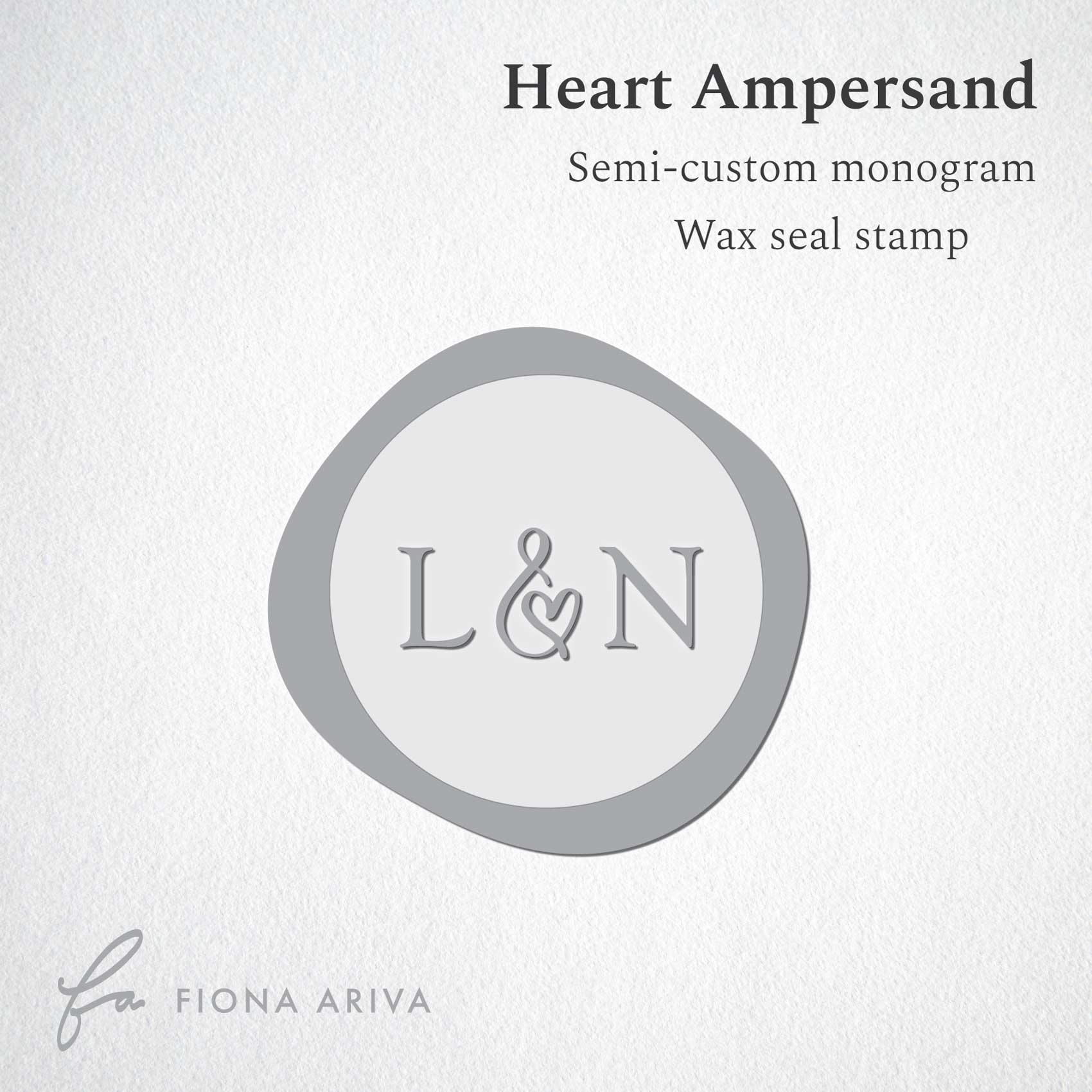 heart ampersand custom wax seal stamp with wedding initials by fiona ariva australia