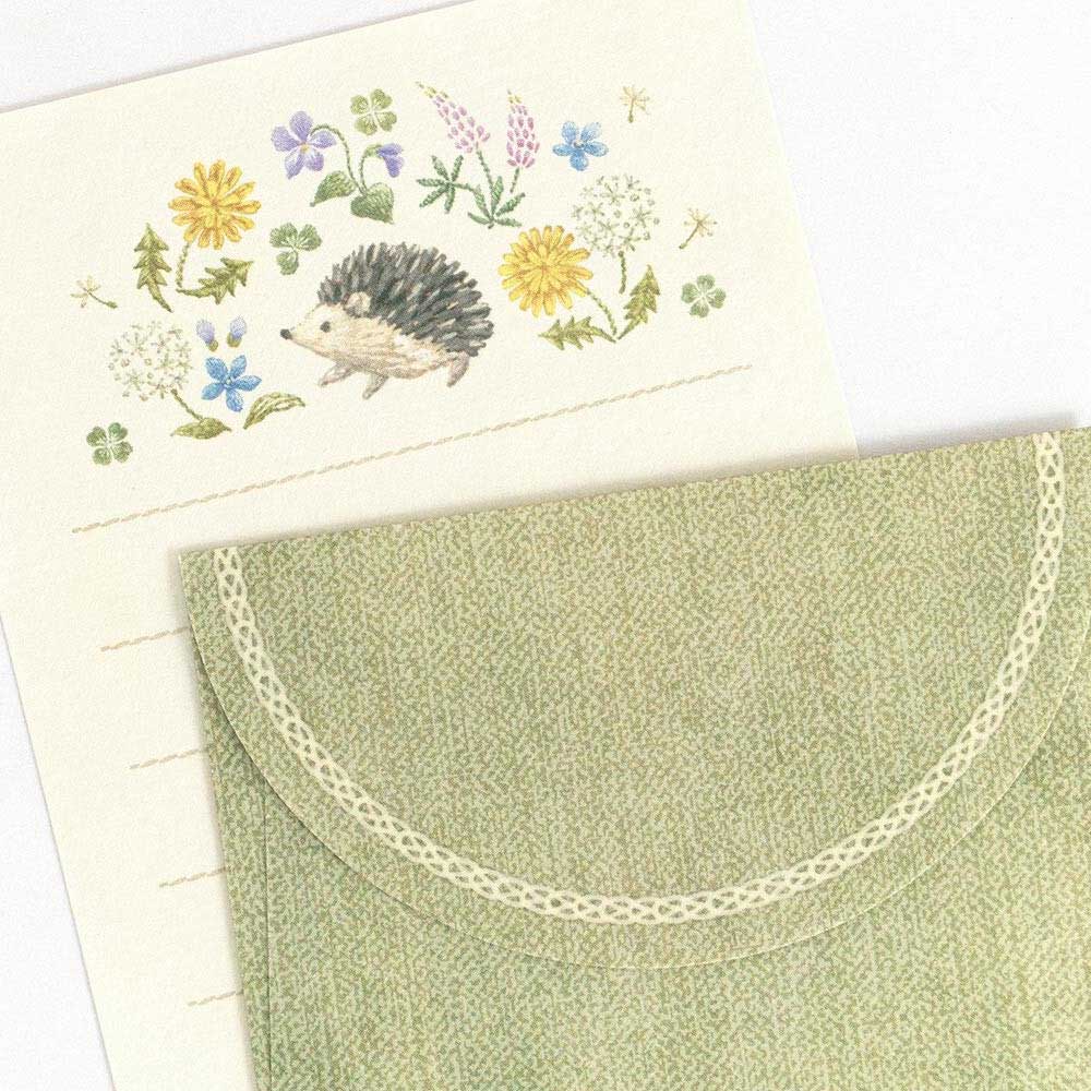 Hedgehog in a Flower Field | 'Lucky Charm Fleurs et Chance' | Mini Letter Writing Set