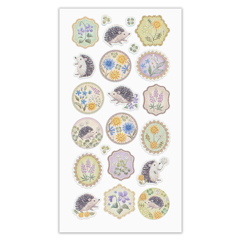 Hedgehog in a Flower Field | 'Lucky Charm Fleurs et Chance' | Stickers Sheet