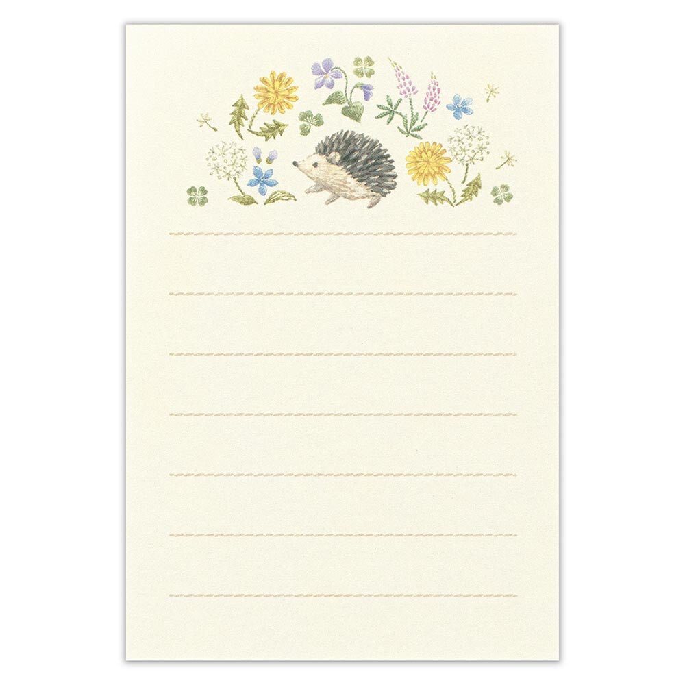 Hedgehog in a Flower Field | 'Lucky Charm Fleurs et Chance' | Mini Letter Writing Set