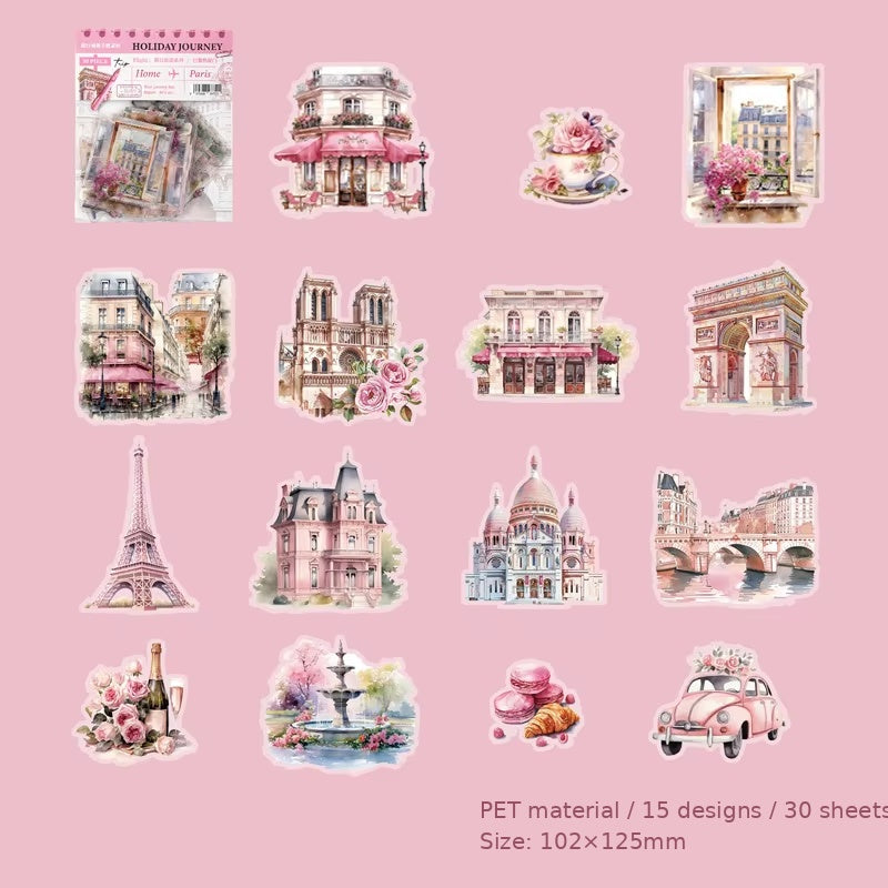 Paris France Theme 'Holiday Journey' Flake Stickers
