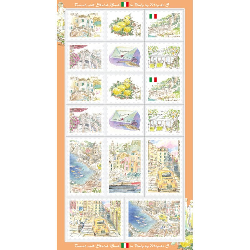 Italy Landscape Sketch Book Postage Stamp Sticker Sheet