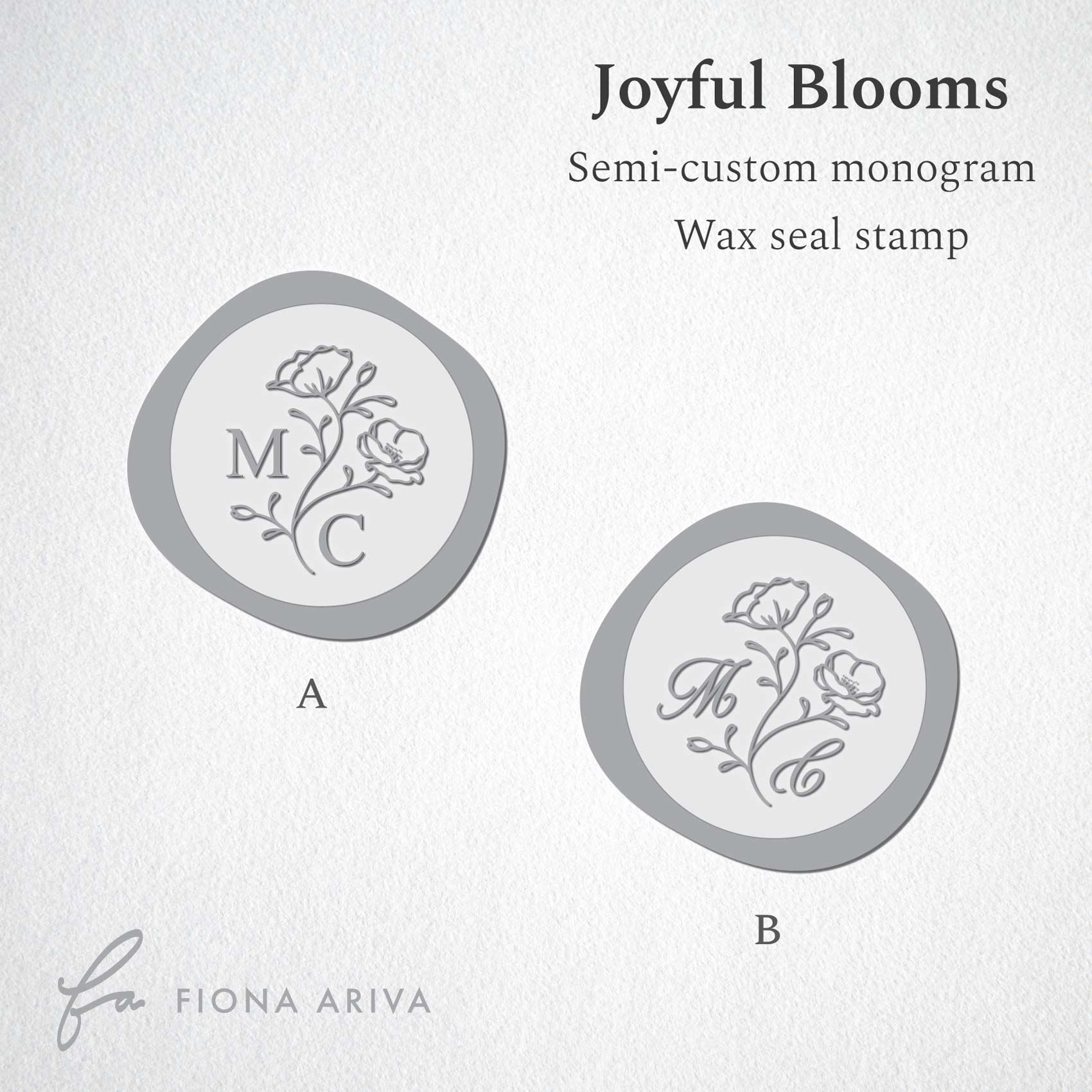 Joyful Blooms wedding monogram semi custom initials wax seal stamp or kit