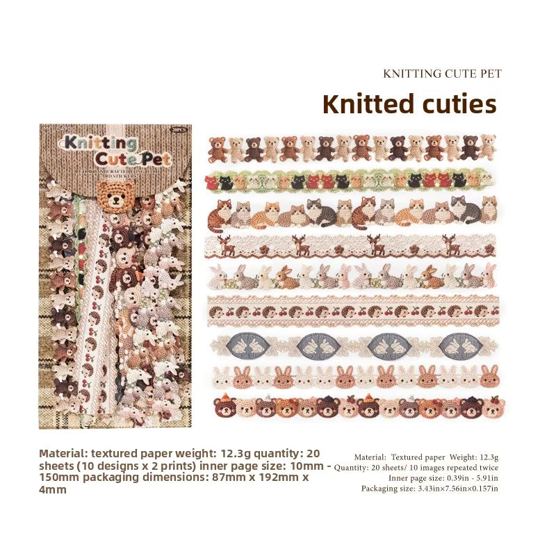 Knitting Cute Pet 'Retro Handcrafted' Crochet Trim Card Paper Strip Stickers