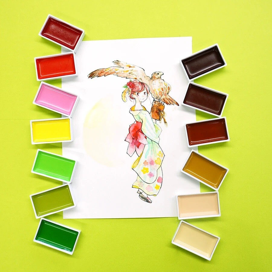 Kuretake Gansai Tambi Etegami Faceted 48 Colours Watercolour Palette Paint Set