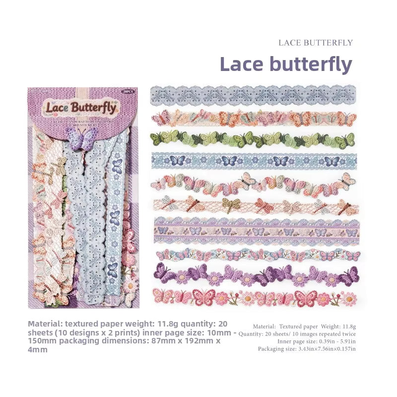 Lace Butterfly 'Retro Handcrafted' Crochet Trim Card Paper Strip Stickers