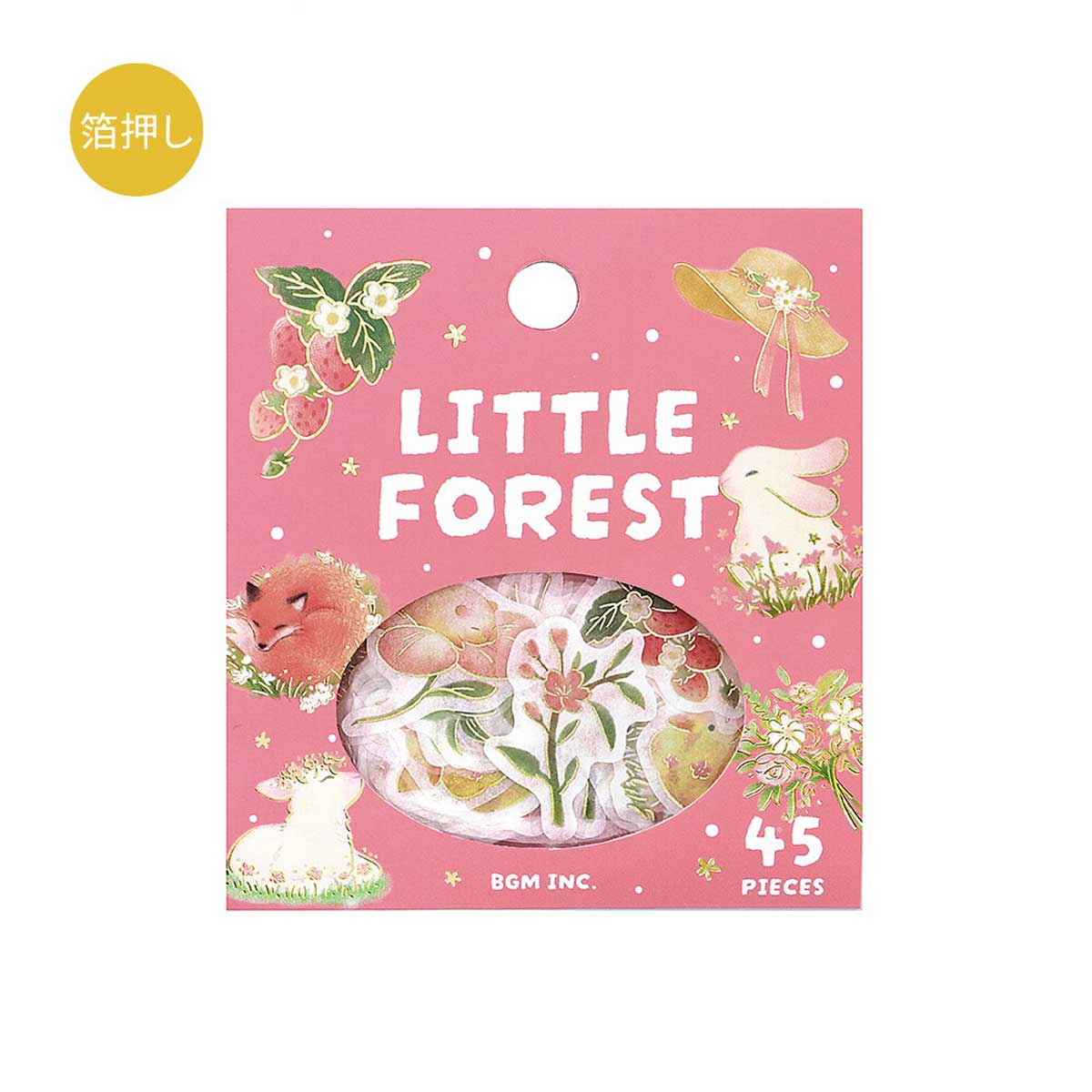 Pink Strawberries Fox Rabbit Lamb | 'Little Forest' | Planner Flake Stickers | BGM
