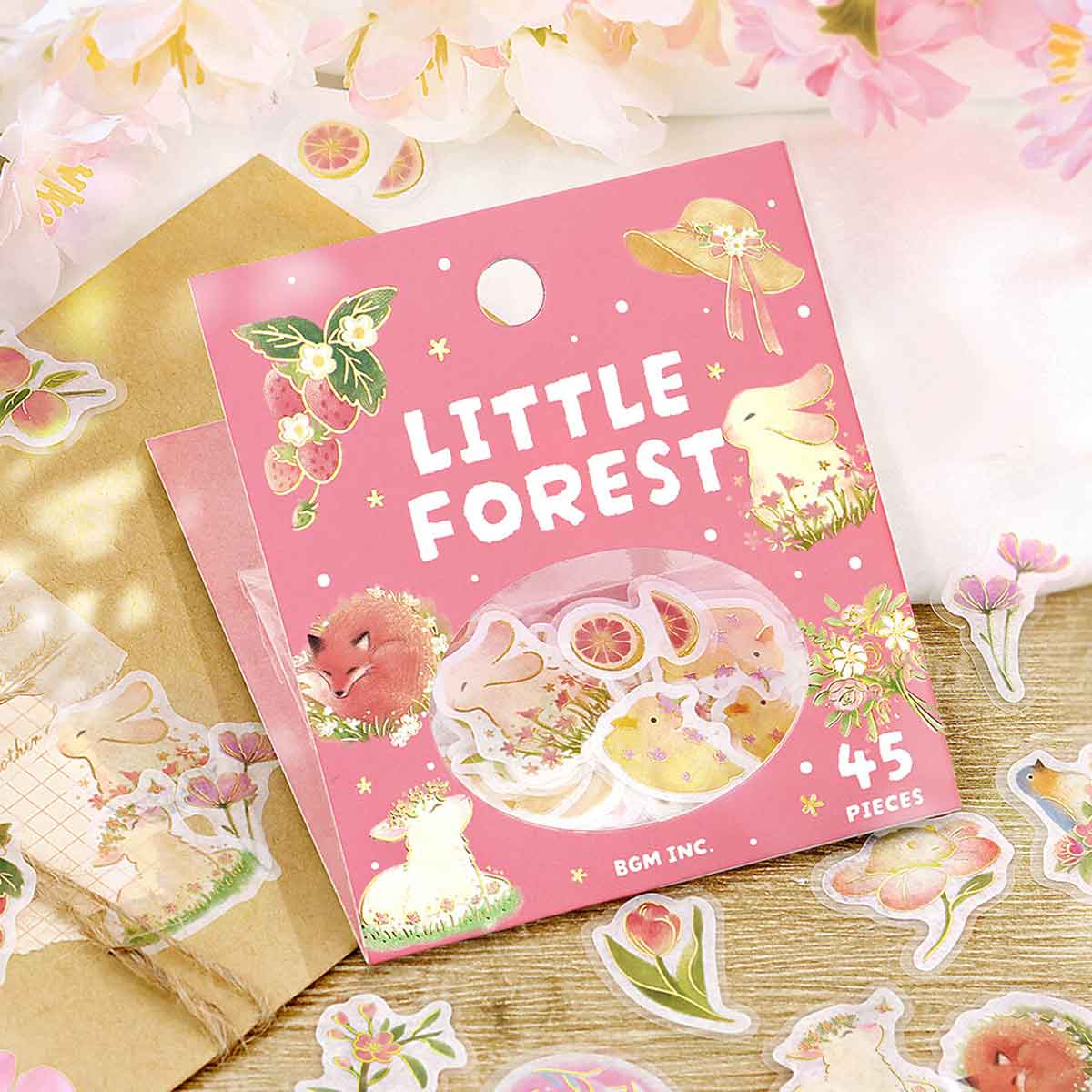 Pink Strawberries Fox Rabbit Lamb | 'Little Forest' | Planner Flake Stickers | BGM