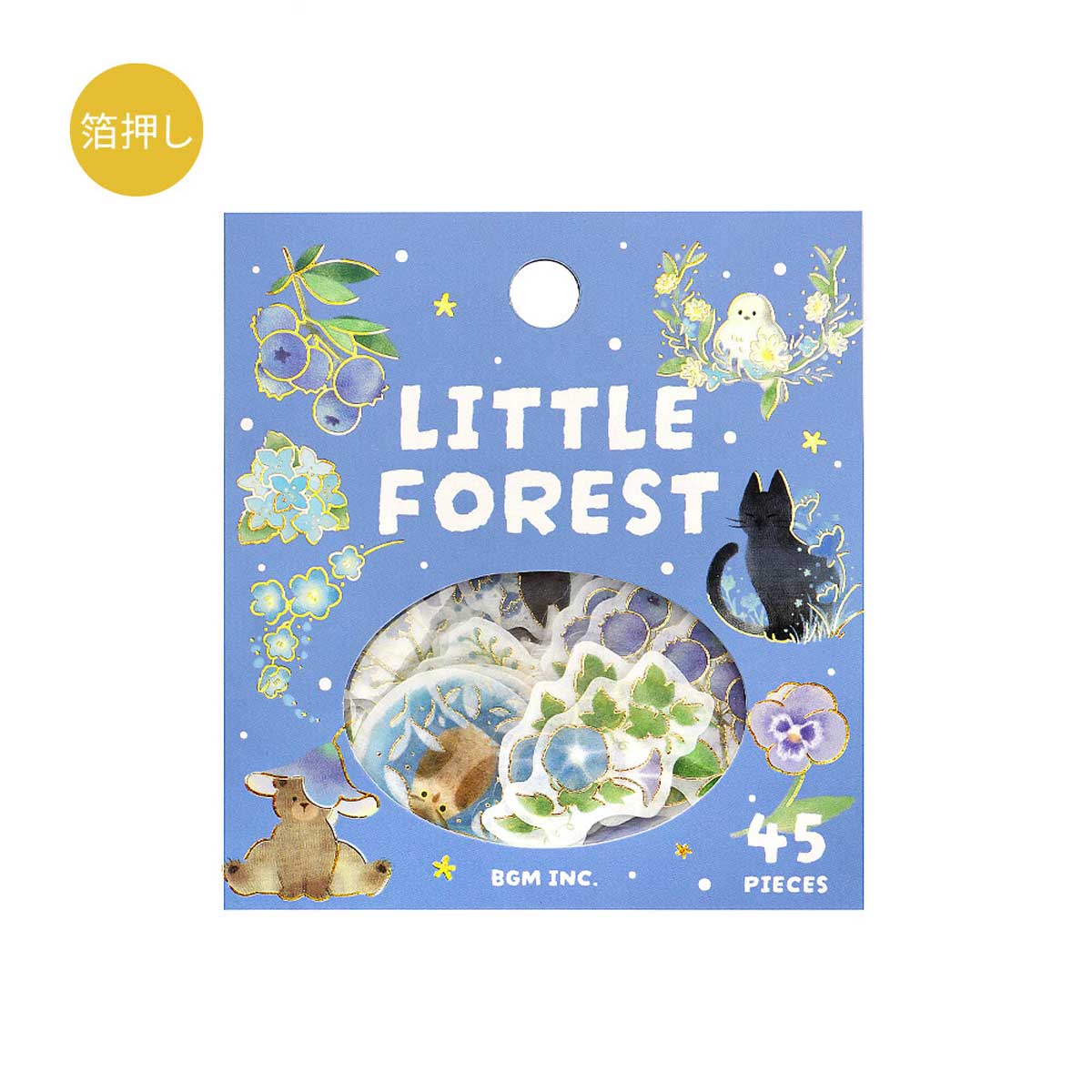 Blue Cat Owl Penguin Otter Rabbit Bear Flowers | 'Little Forest' | Planner Flake Stickers | BGM 