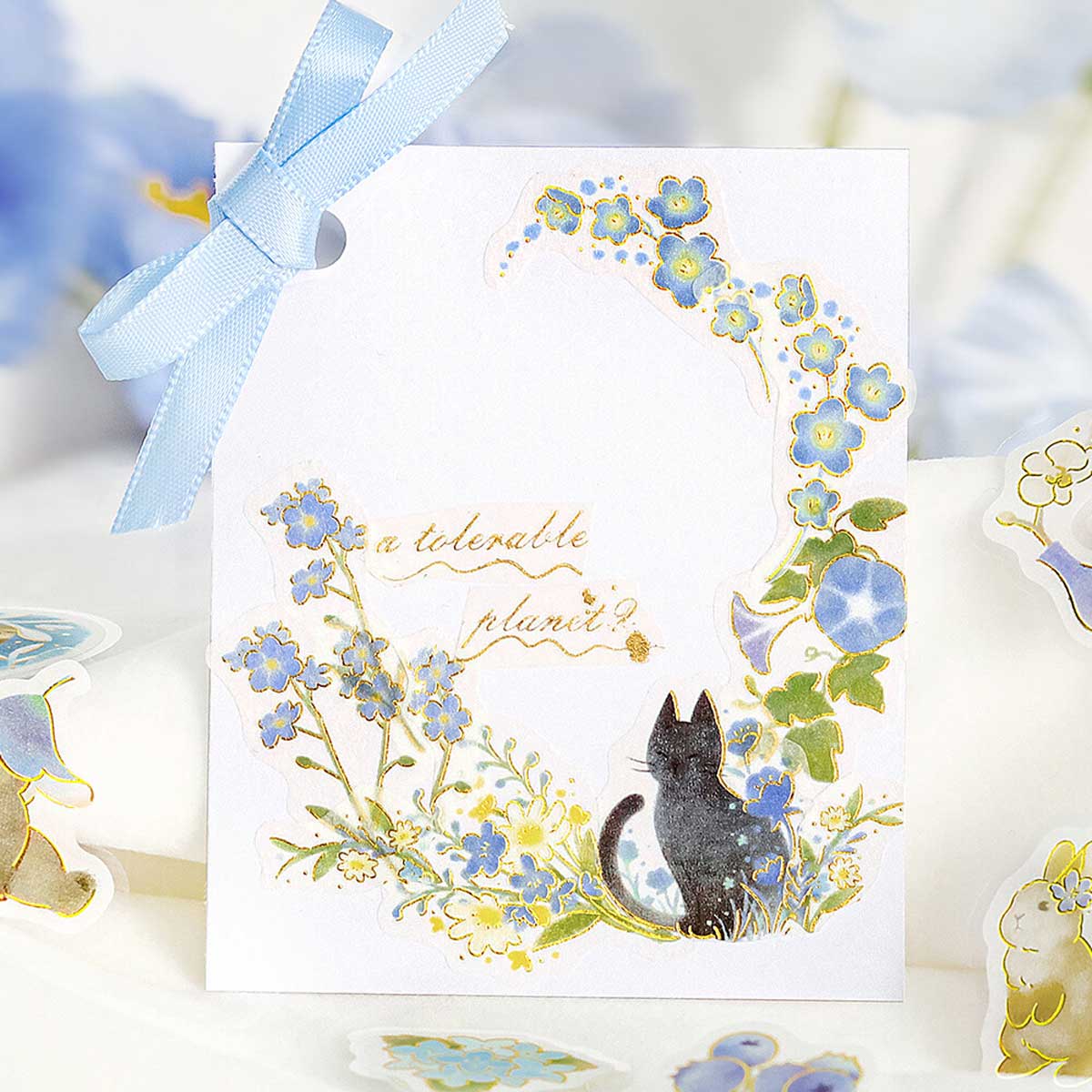 Blue Cat Owl Penguin Otter Rabbit Bear Flowers | 'Little Forest' | Planner Flake Stickers | BGM 