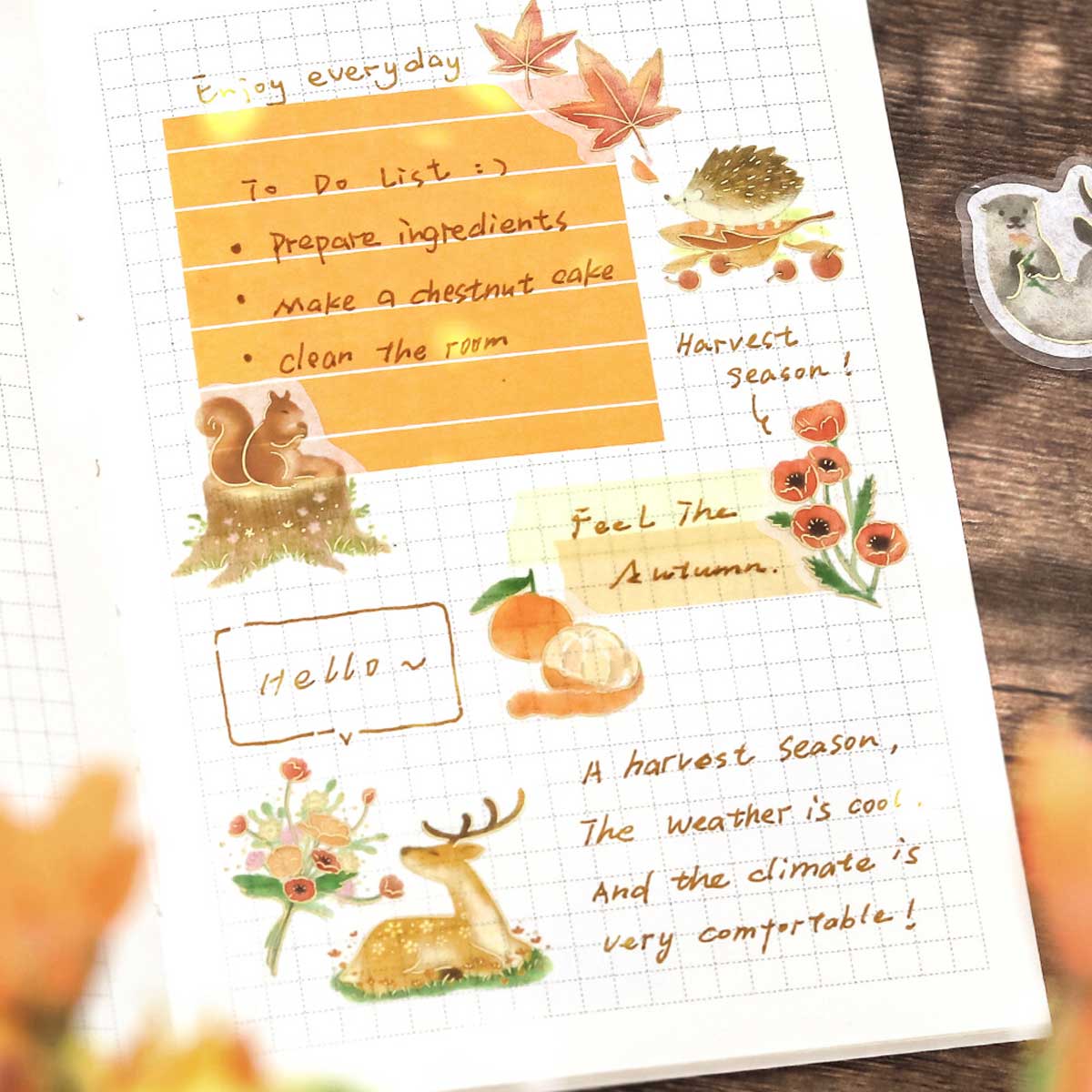 Brown Squirrel Otter Hedgehog Deer Capybara Red Panda | 'Little Forest' | Planner Flake Stickers | BGM