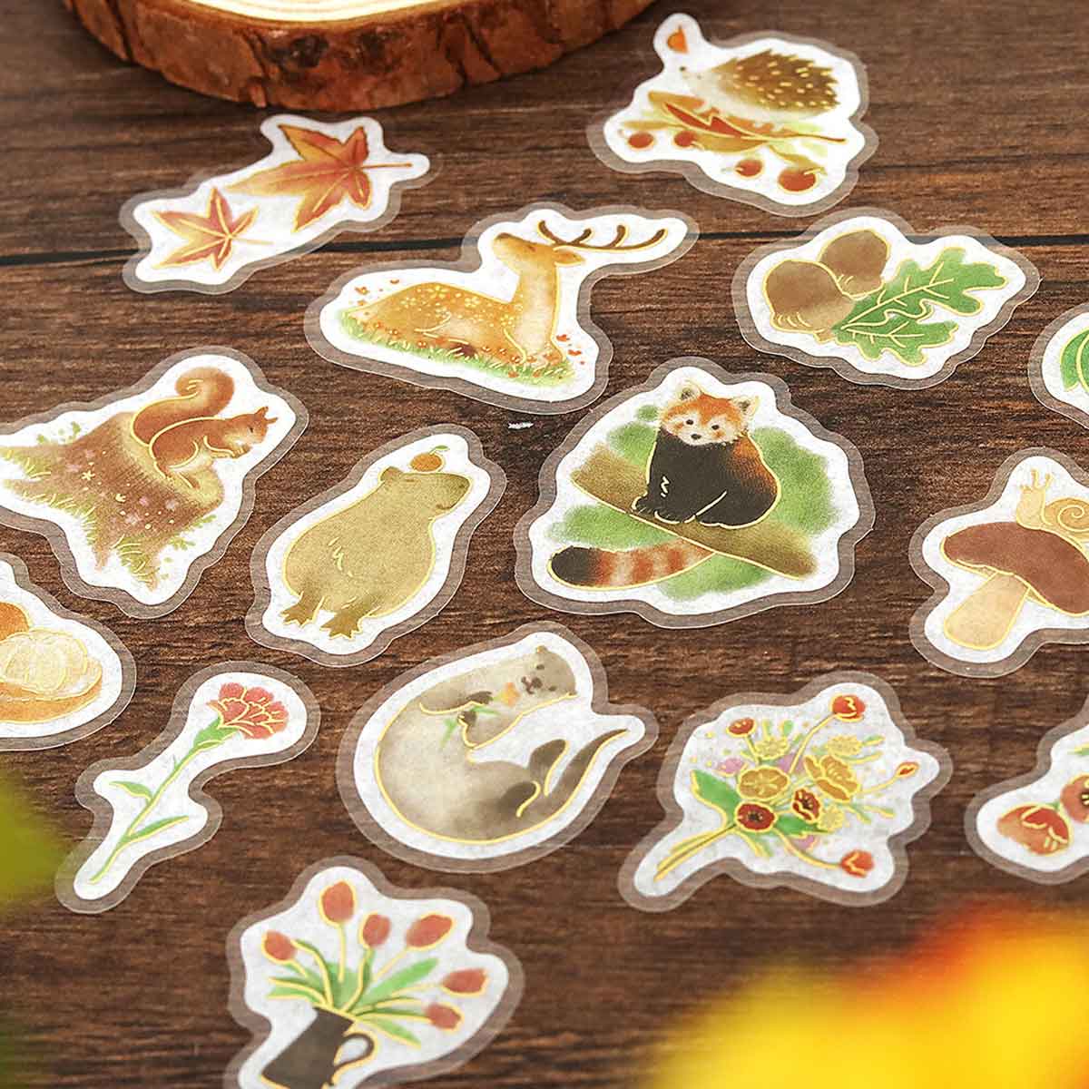 Brown Squirrel Otter Hedgehog Deer Capybara Red Panda | 'Little Forest' | Planner Flake Stickers | BGM