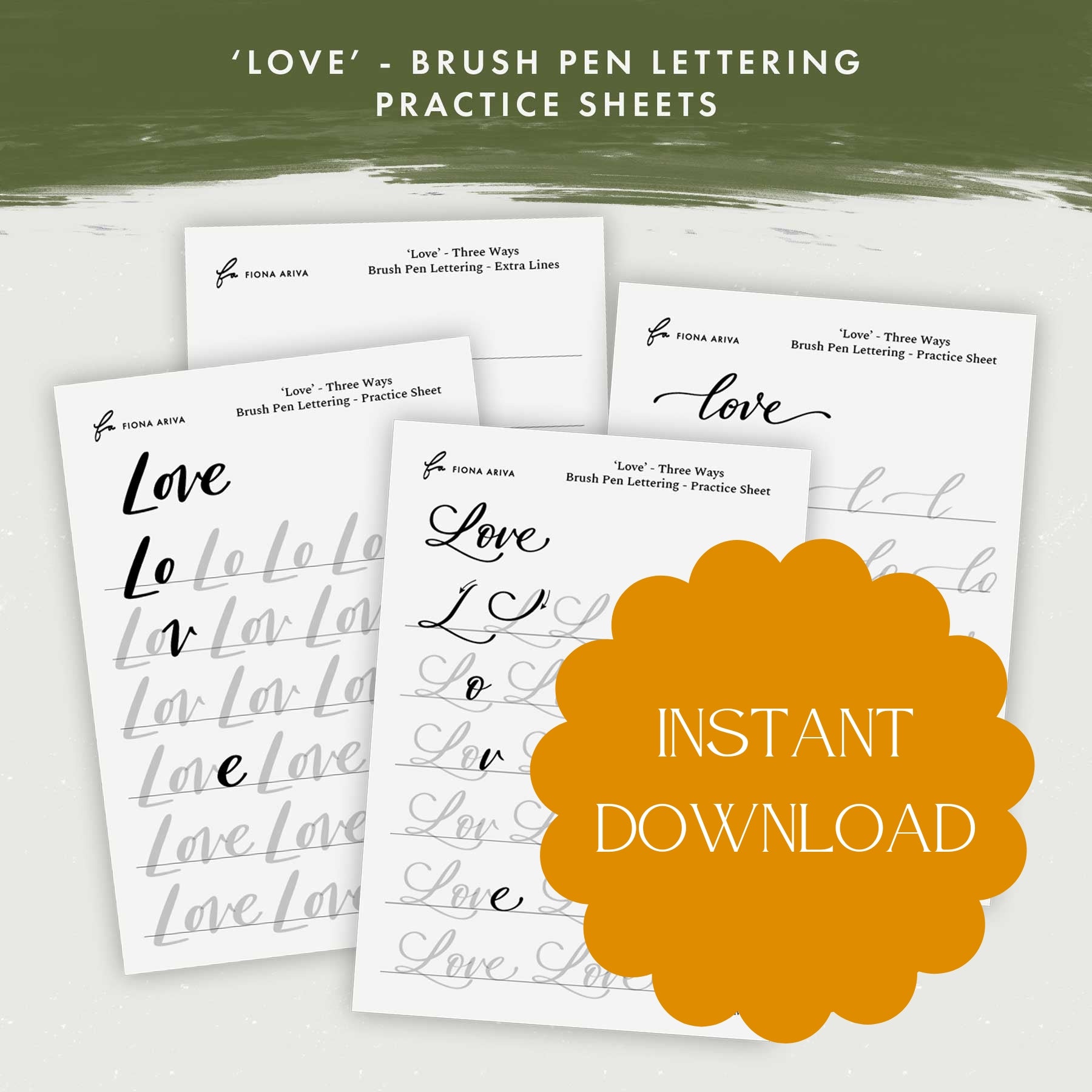 'Love' - 3 Ways - Brush Pen Lettering Practice Sheets | Instant Download