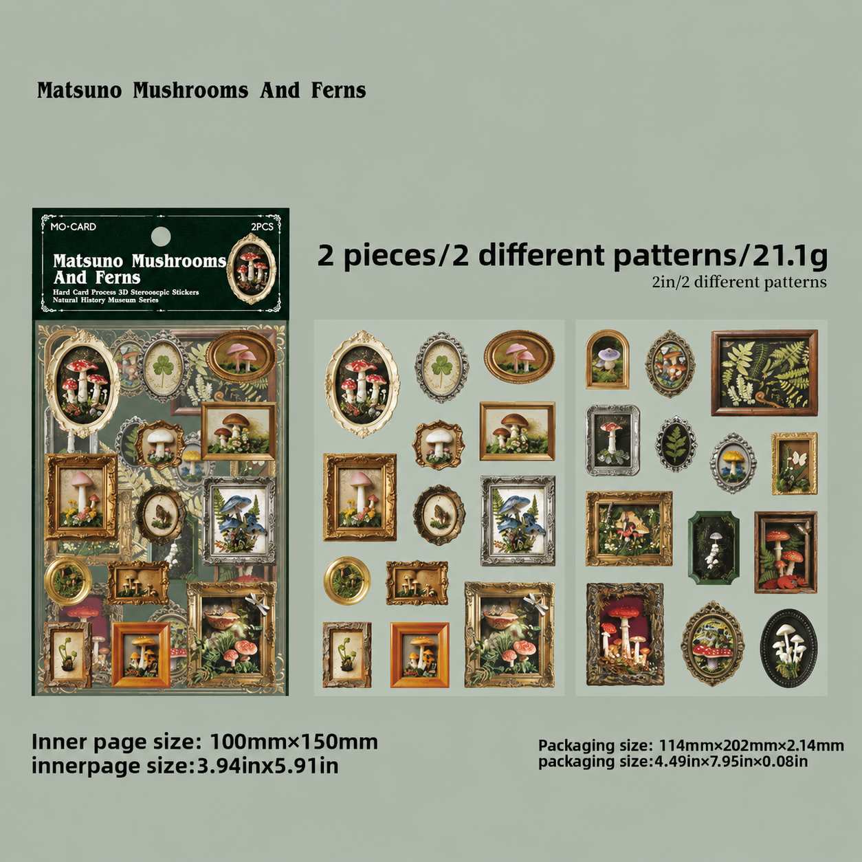 Forest Mushrooms and Ferns in Frames 'Natural History Museum' 2-sheet Sticker Sheet