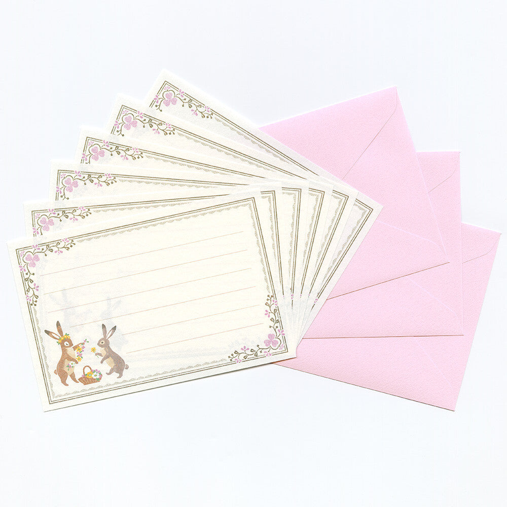 Mini Letter Writing Set | A Rabbit With A Floral Ornament 'Ressa'