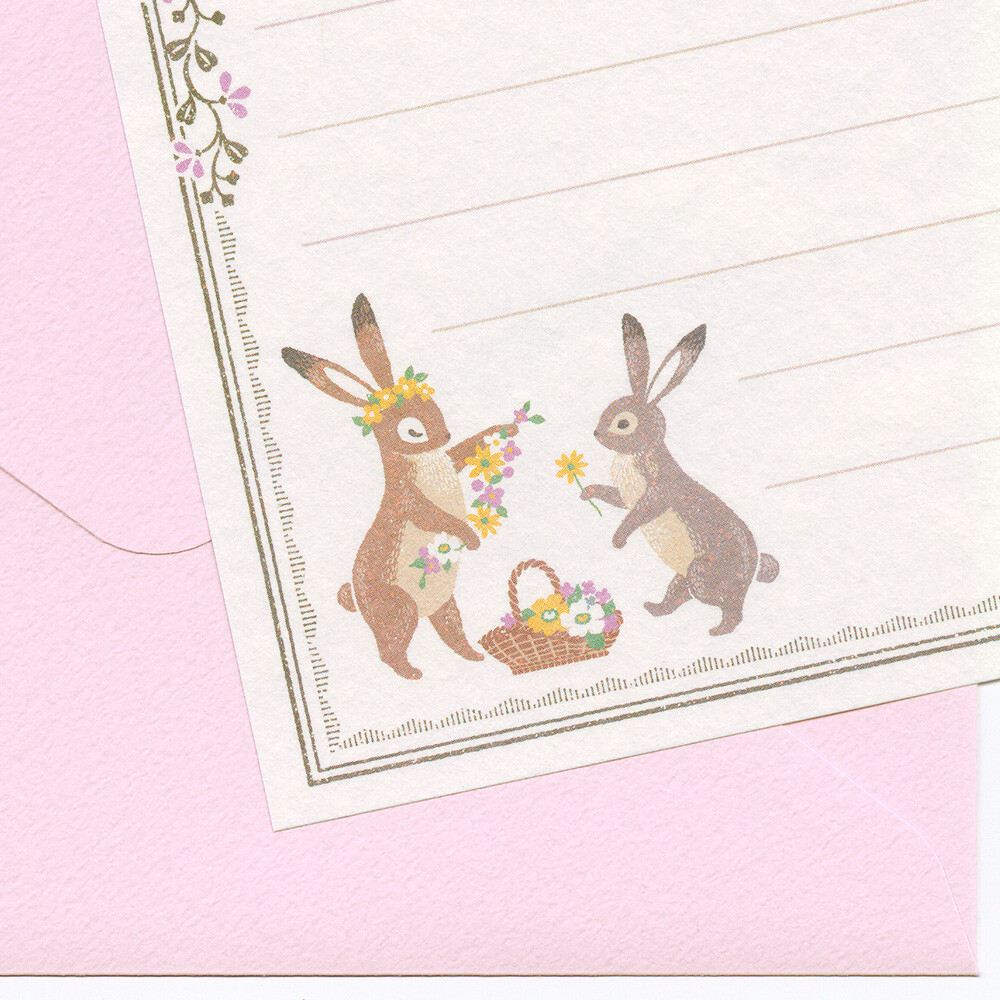 Mini Letter Writing Set | A Rabbit With A Floral Ornament 'Ressa'