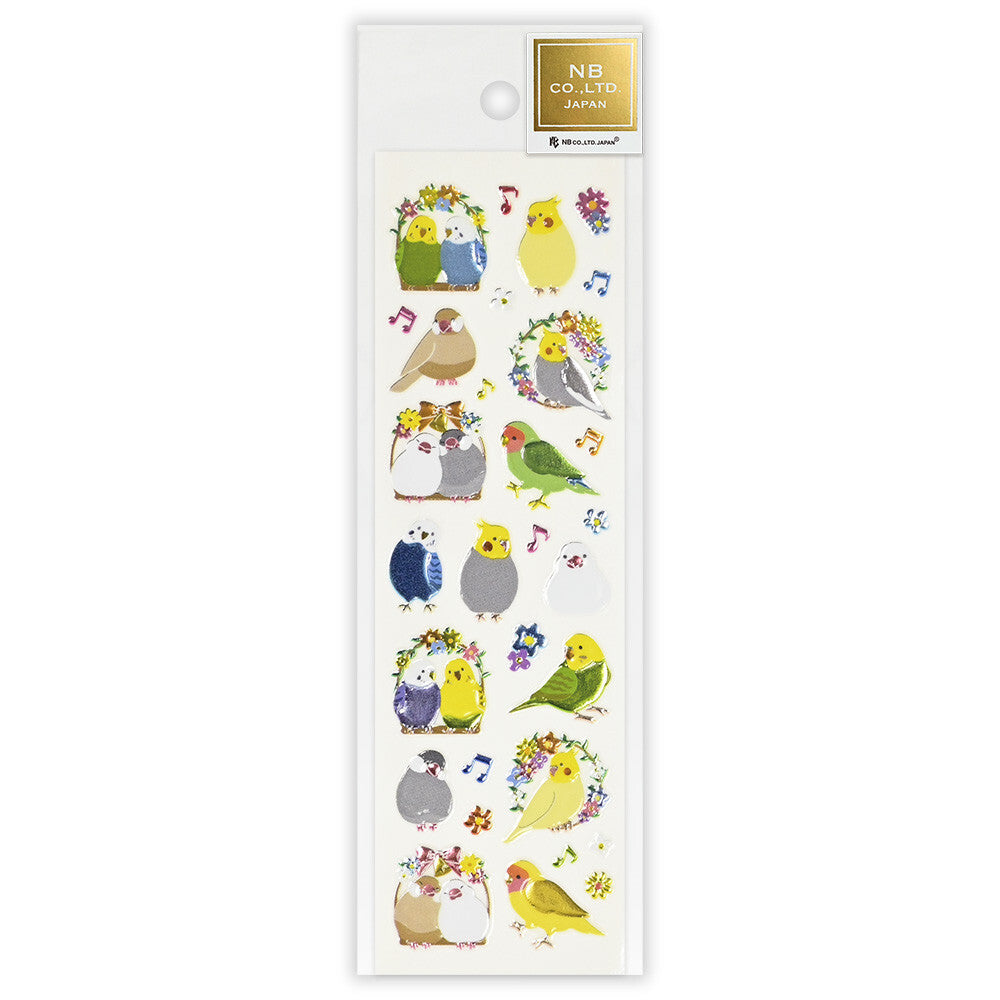 Musical Budgies Parakeets 3D Raised Embossed Stickers Sheet