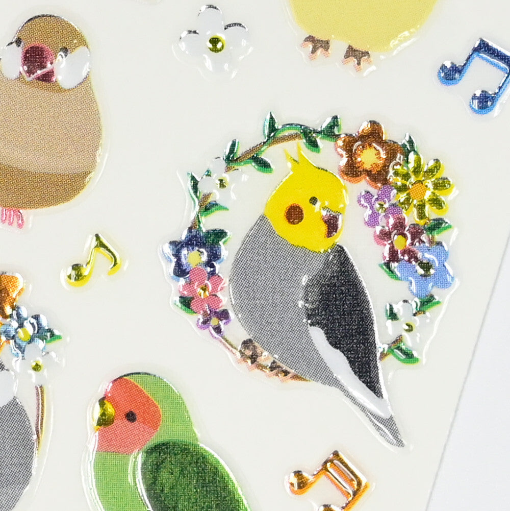 Musical Budgies Parakeets 3D Raised Embossed Stickers Sheet