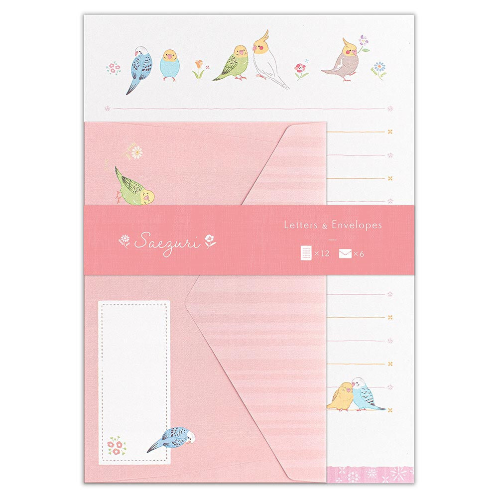 Parakeet Budgie Birds Pink Saezuri Letter Writing Set