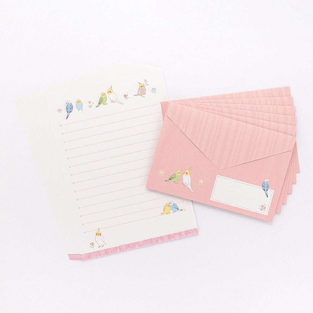 Parakeet Budgie Birds Pink Saezuri Letter Writing Set