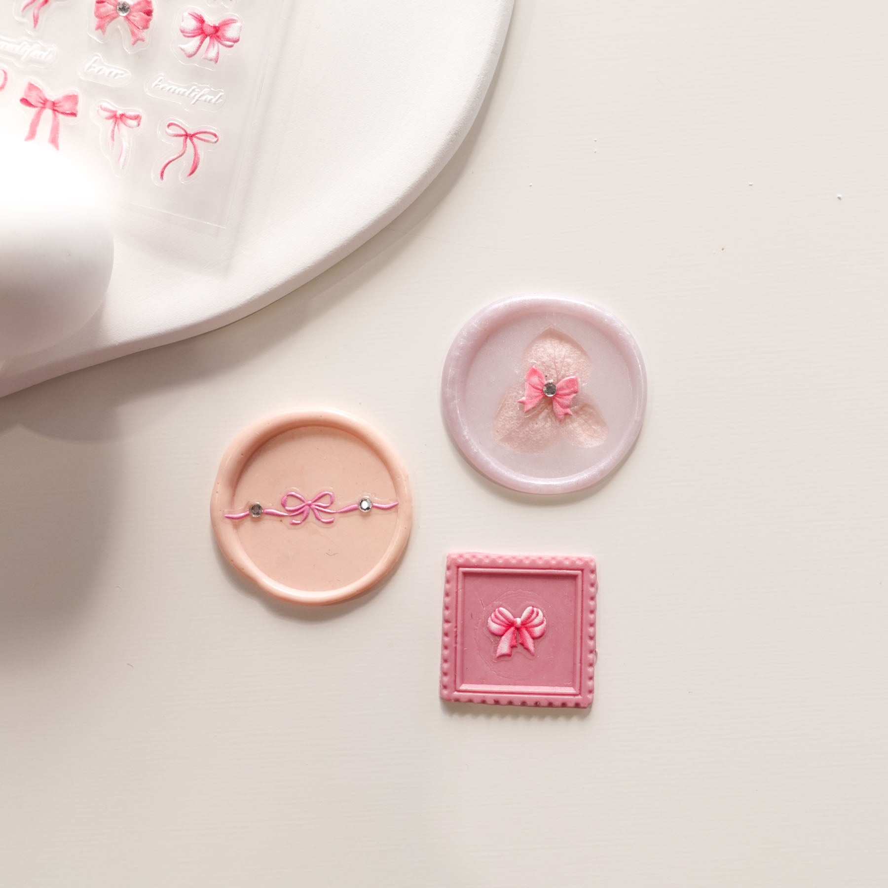 Pink Ribbon Bow Diamante 3D Clear-backed Decorative Stickers Sheet