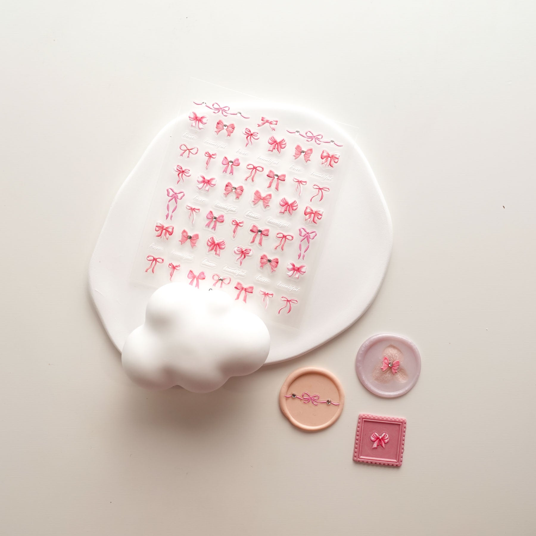 Pink Ribbon Bow Diamante 3D Clear-backed Decorative Stickers Sheet