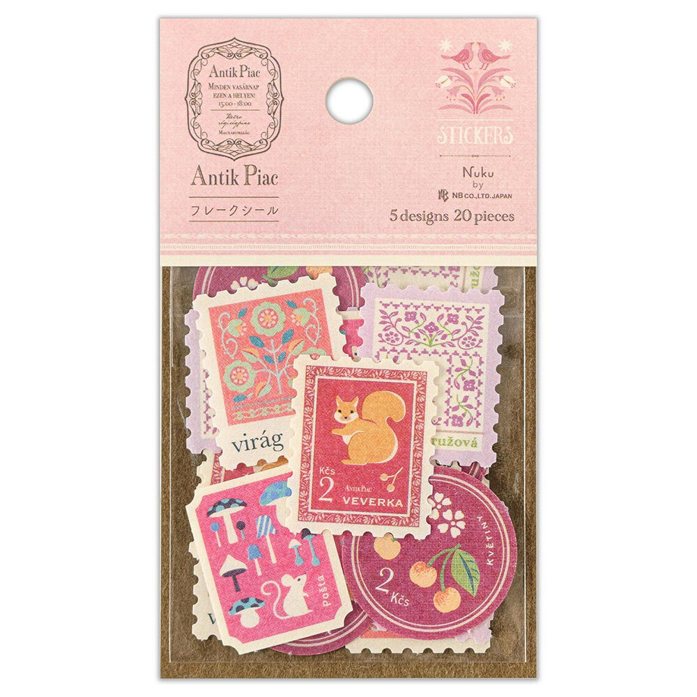 Pink Squirrel Mouse Cherries 'Fake' Faux Postage Stamp Decorative Stickers | 'Antik Piae' Series