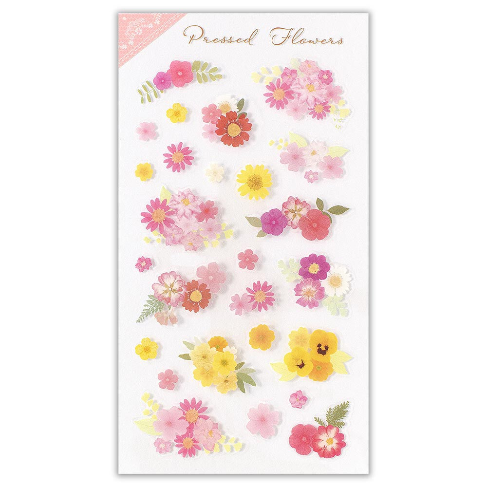 Pressed Flower Pink Arrangement Transparent Stickers Sheet