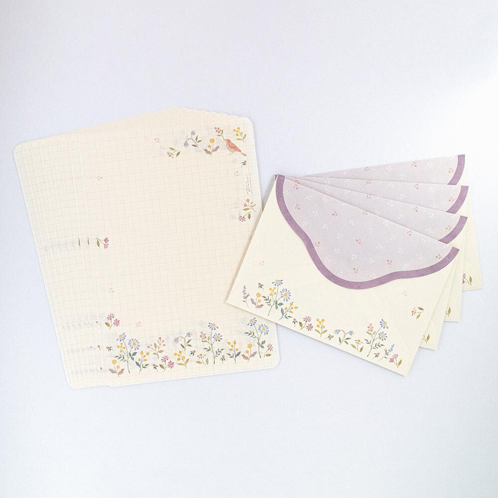 Purple Flower Garden & Bird | 'Awairo' Series | Letter Writing Set