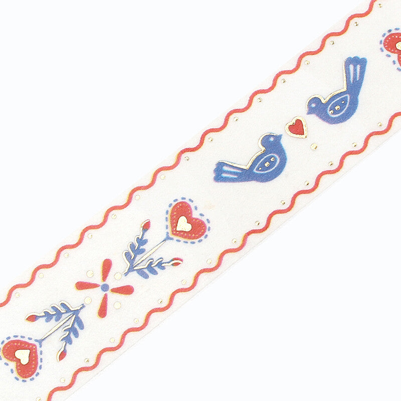 Red Ribbon Scandi Vintage Bird Embroidery | Washi Tape | BGM