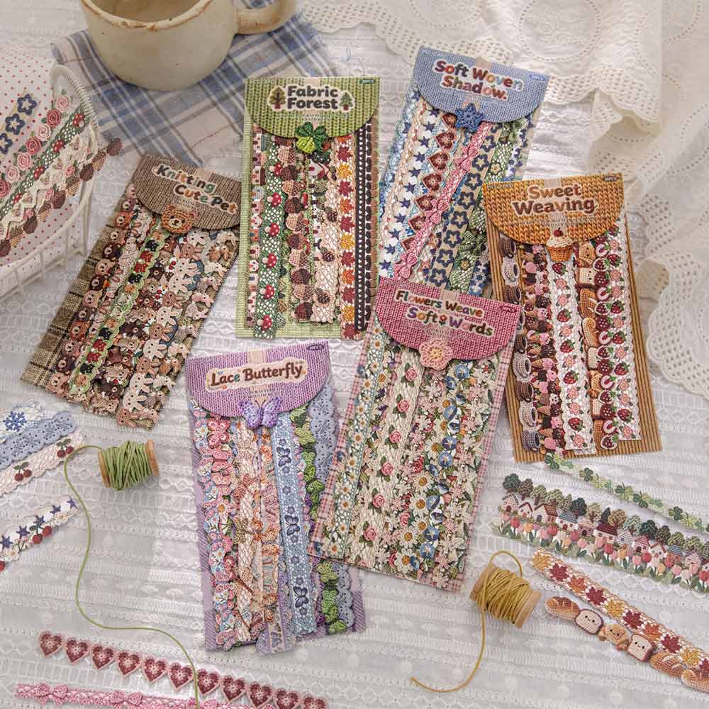 'Retro Handcrafted' Crochet Trim Card Paper Strip Stickers
