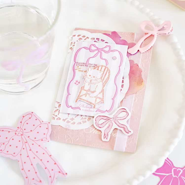 Ribbon Bows Letterpressed 'Pink Contract' Paper Flake Stickers
