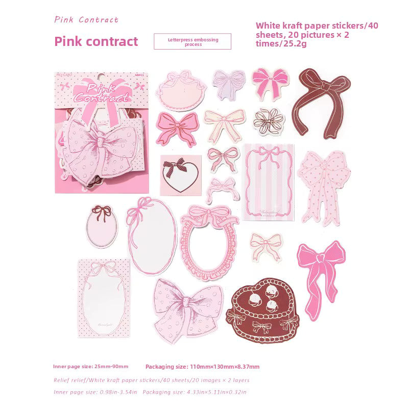 Ribbon Bows Letterpressed 'Pink Contract' Paper Flake Stickers