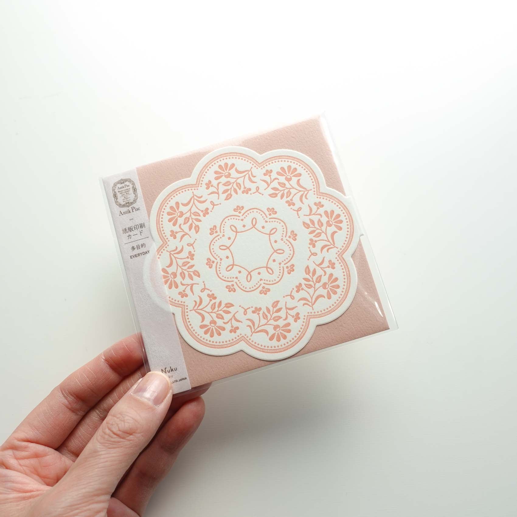 Scallop Round Pink Floral Small Greeting Card