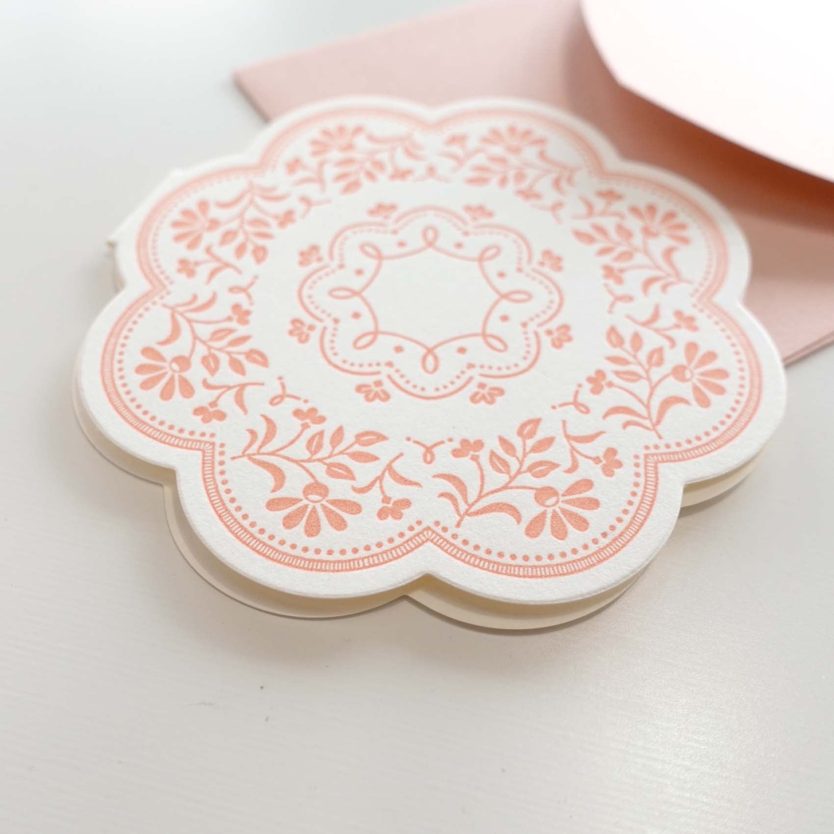 Scallop Round Pink Floral Small Greeting Card