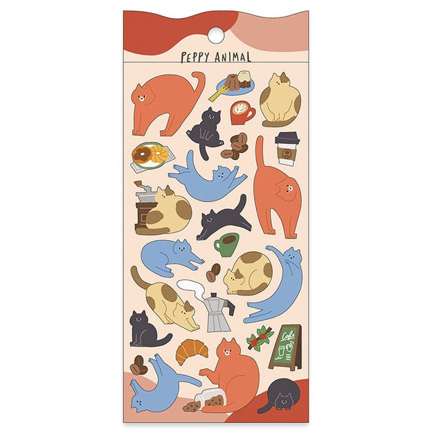 Short Haired Cat 'Peppy Animal' Stickers Sheet