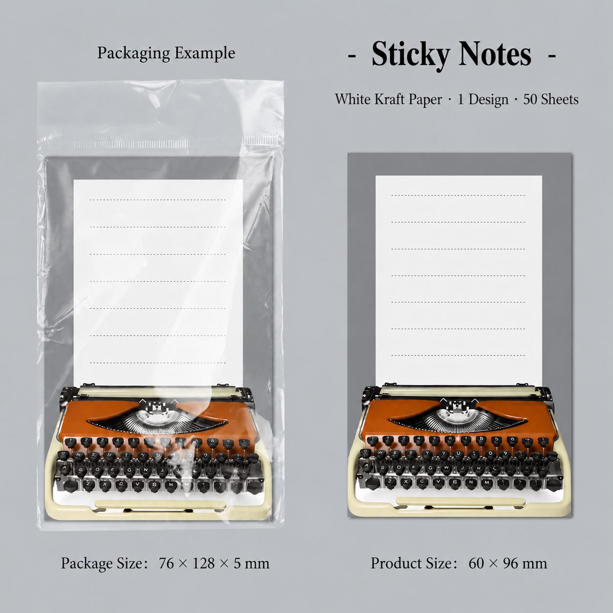 Sticky Notes Lined Pad | Antique Brown Typewriter 50 sheets