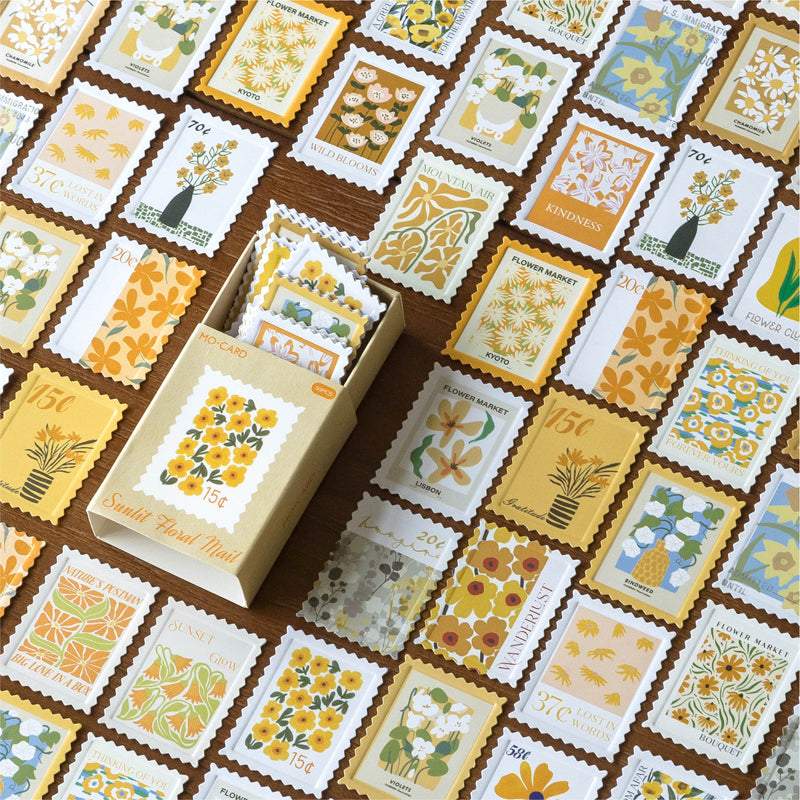 Sunlit Floral Mail Yellow Retro Postage Stamp Style Matchbox Flake Stickers