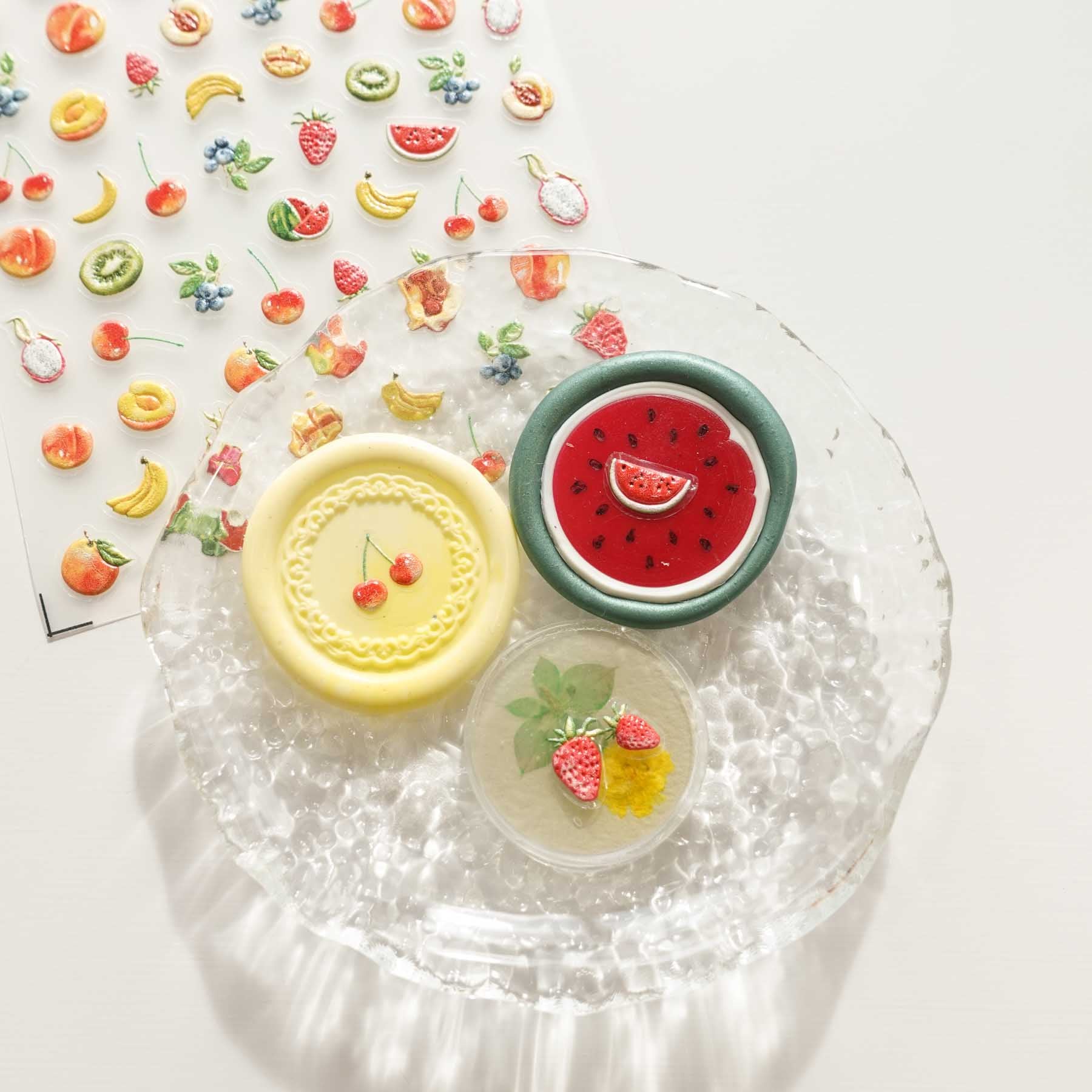 Tropical Fruit Strawberry Mango Watermelon Kiwi Banana 3D Clear-backed Decorative Stickers Sheet