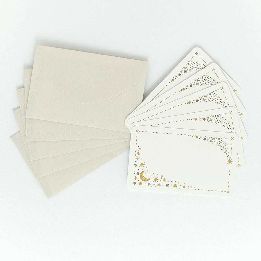 Twinkle Stars Moon Celestial Framed Gold Foiled Mini Message Card Set