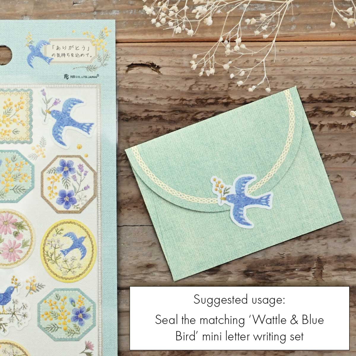Wattle & Blue Bird | 'Lucky Charm Fleurs et Chance' | Stickers Sheet
