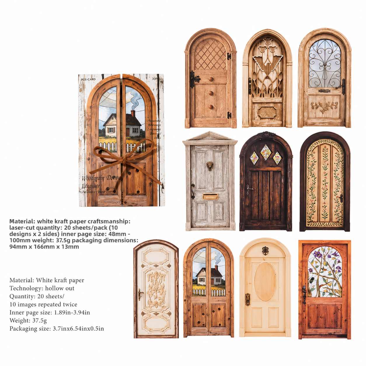 Woodgrain Door Brown Collage Cut-Out Opening Card Stickers