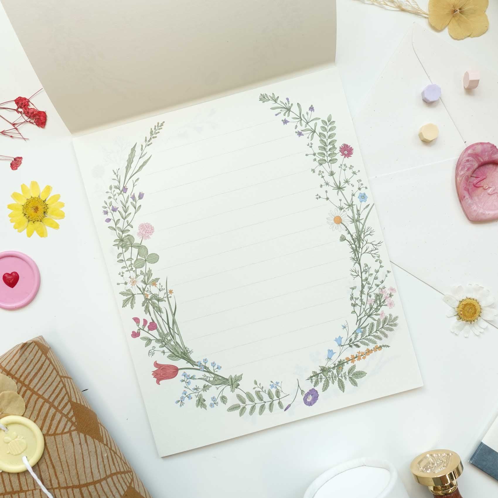 a breath of spring flower wreath garden letter writing paper pad