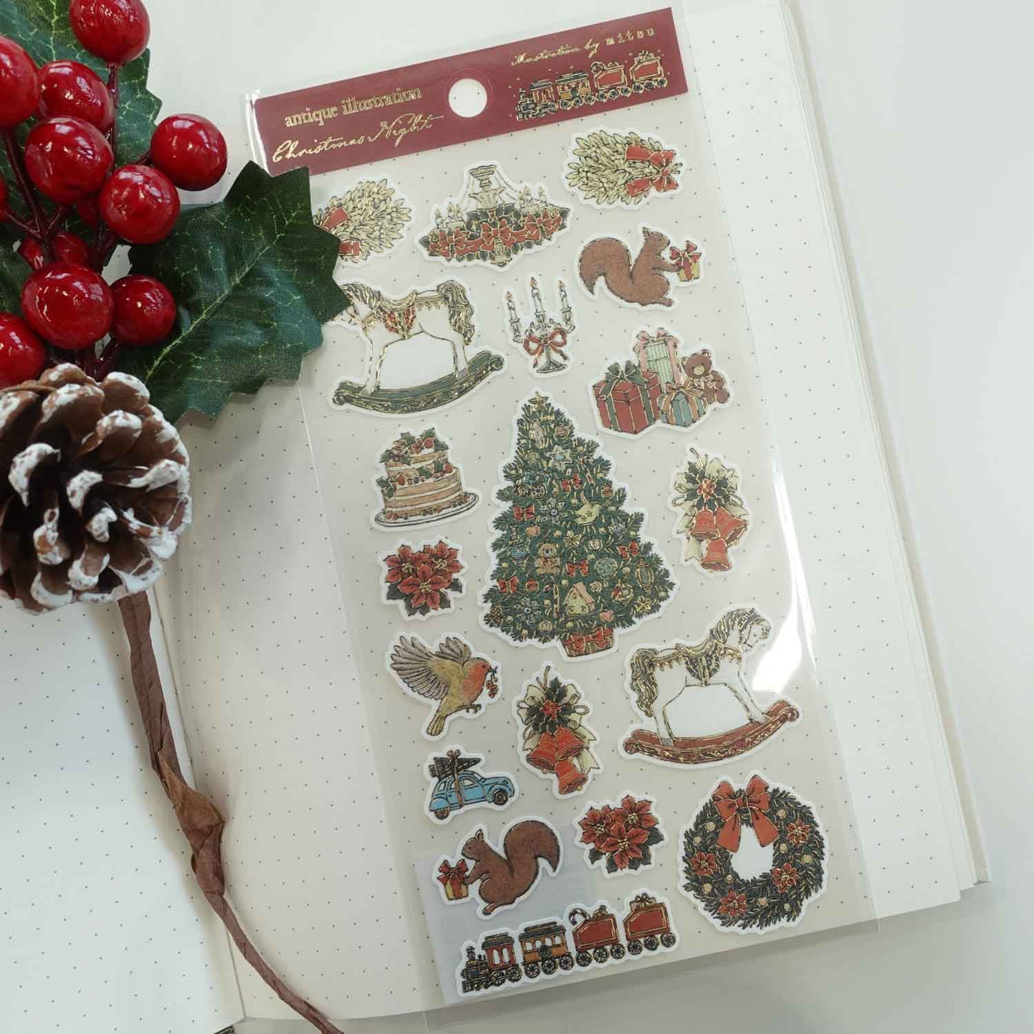 Antique Illustration Christmas Night by Mitsu | Stickers Sheet