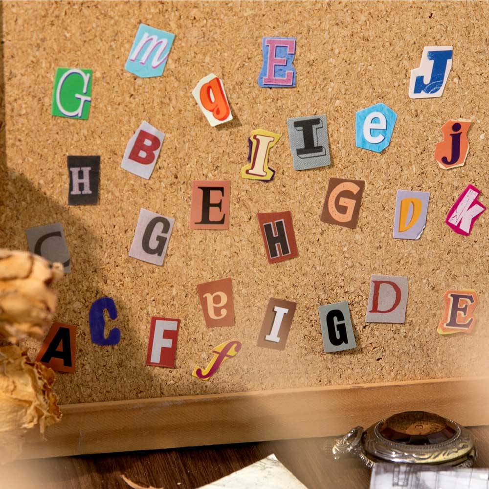 Colourful Rainbow A to Z Alphabet 'Belated Retro' Letters Magazine Cutout 2-Sheet Sticker Sheet